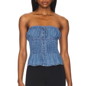 Free People Denim Strapless Corset Top